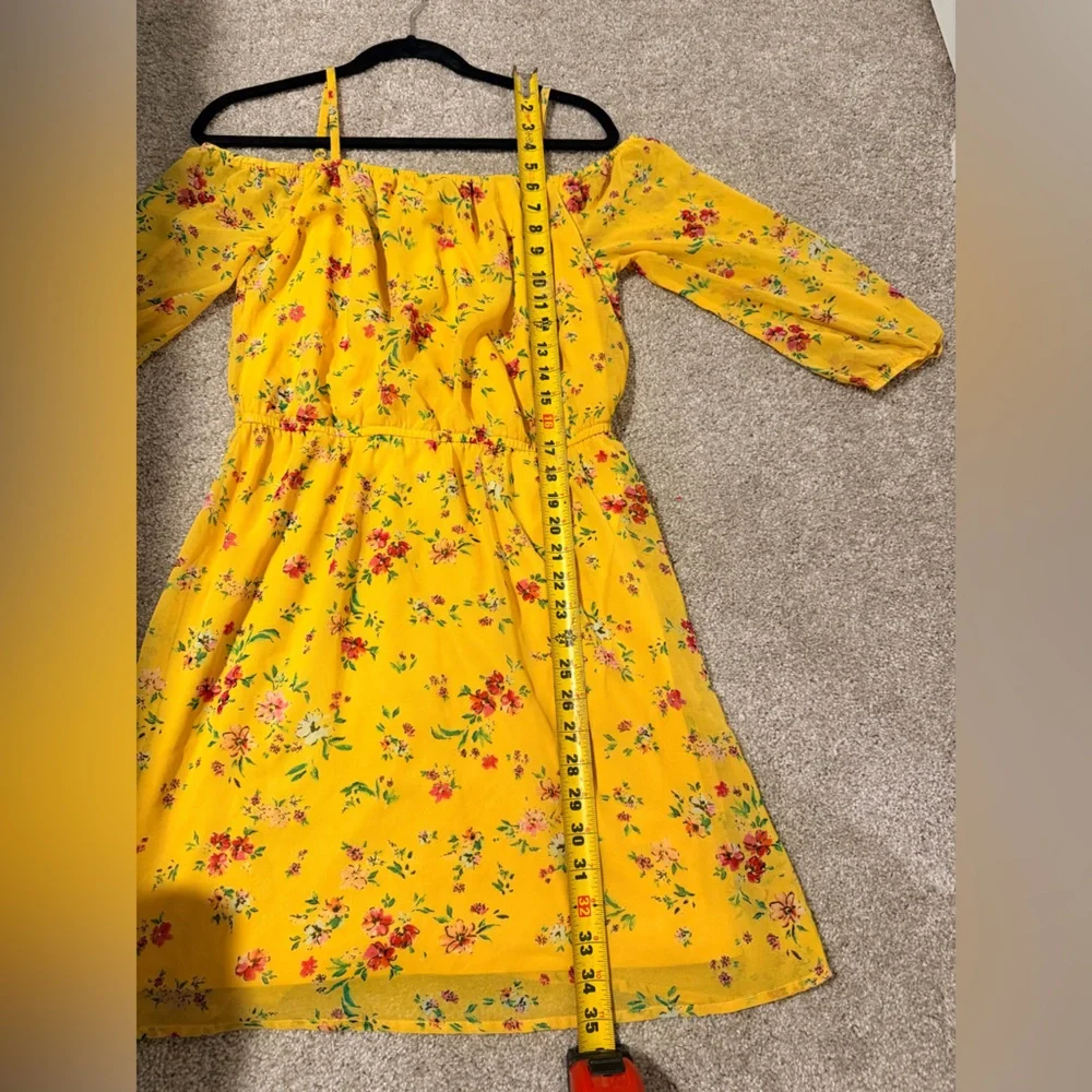 Yellow Floral Off Shoulder Dress Spaghetti Straps Size M - Picture 7 of 9